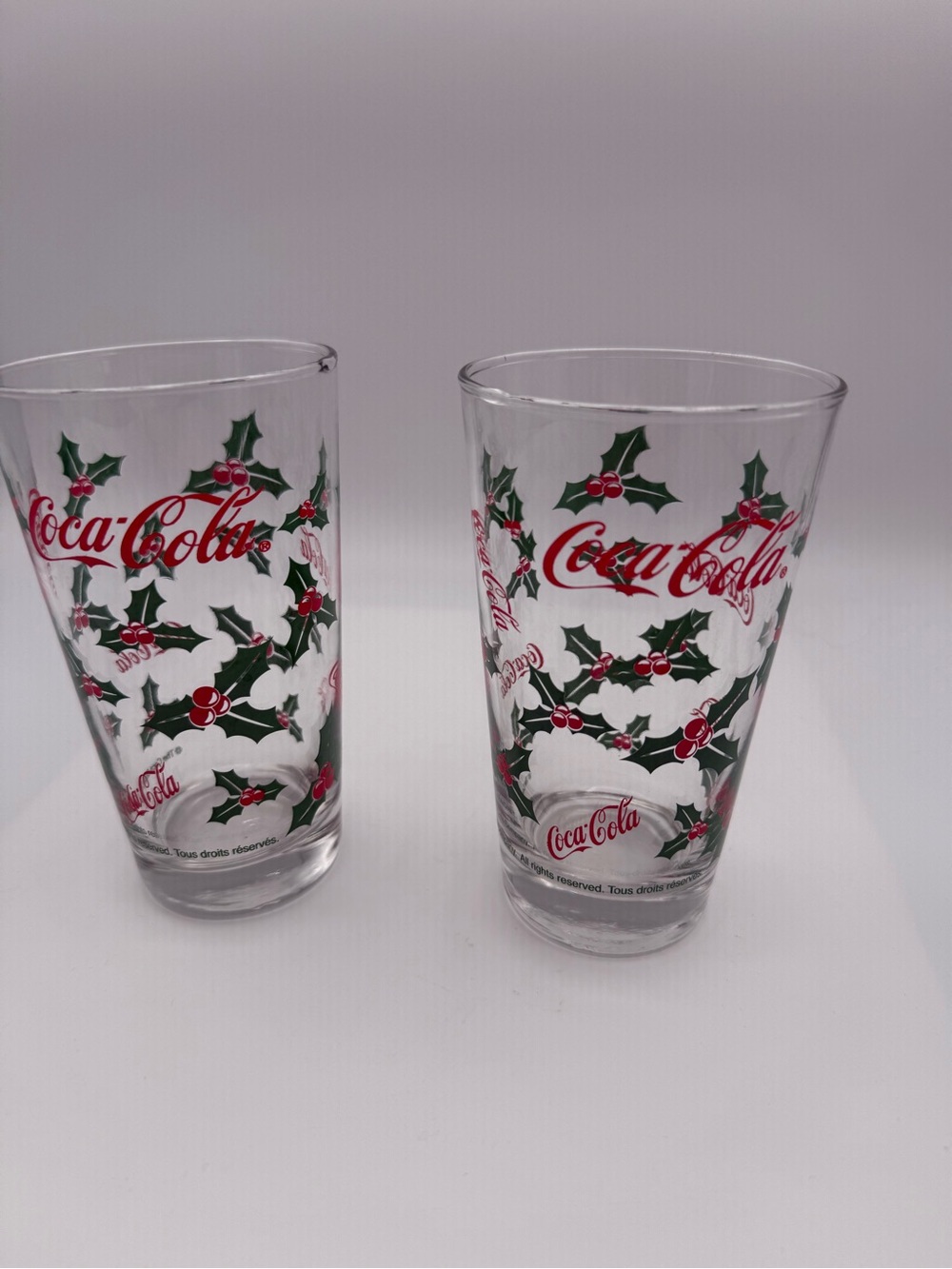Coca-Cola Holiday Holly Pint Glasses - Red & Green